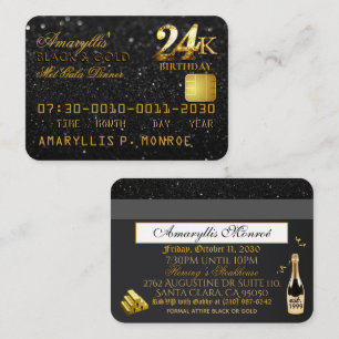 24K Zwart Gold Credit Kaart Verjaardagsuitnodiging Notitiekaartje