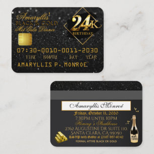 24K Zwart Gold Credit Kaart Verjaardagsuitnodiging Notitiekaartje