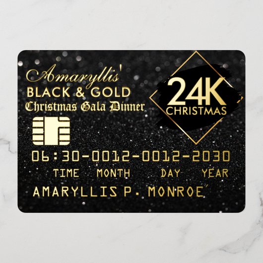 24K Zwart & Goud Credit Kaart Stijl Uitnodigingen (Voorkant)