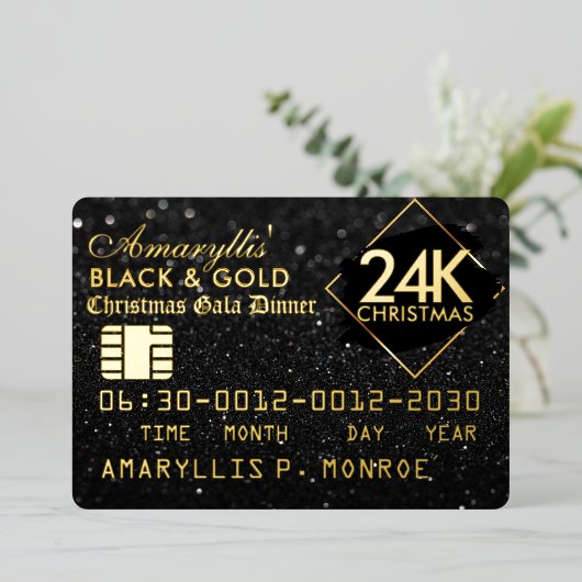 24K Zwart & Goud Credit Kaart Stijl Uitnodigingen (Staand Voorkant)