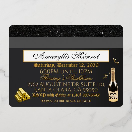 24K Zwart & Goud Credit Kaart Stijl Uitnodigingen (Achterkant)