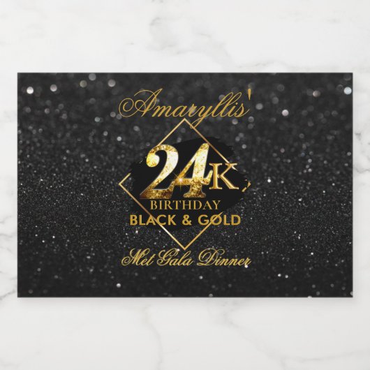 24K Zwart & Goud Luxe 24e verjaardag Elegant Likeurfles Etiket (Enkel label)
