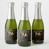 24K Zwart & Goud Luxe 24e verjaardag Elegant Sparkling Wijnetiket (Flessen)