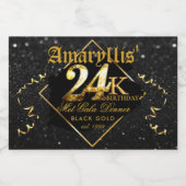 24K Zwart & Goud Luxe 24e verjaardag Elegant Sparkling Wijnetiket (Enkel label)