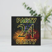 24ste verjaardag uitnodiging met vuurwerk (Staand voorkant)