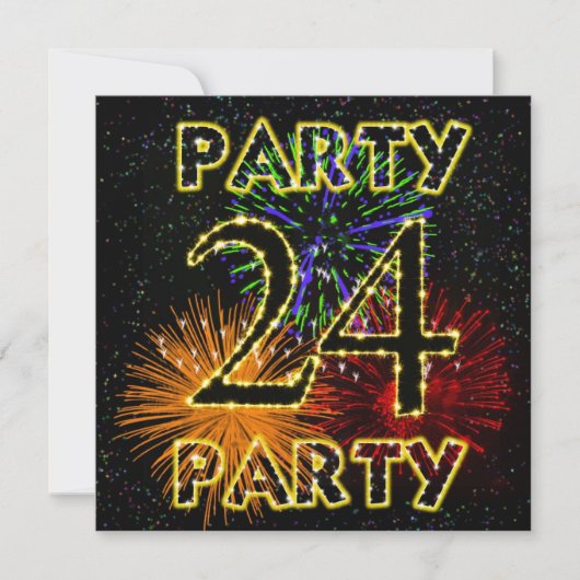 24ste verjaardag uitnodiging met vuurwerk (Voorkant)