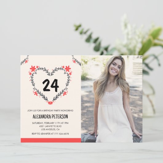 24ste verjaardag uitnodigingen voor haar Bloemenha (Staand voorkant)