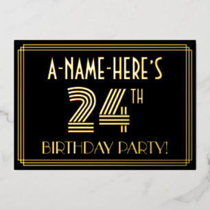 24ste verjaardagsfeest — Art Deco-stijl “24” + naa Folie Uitnodiging