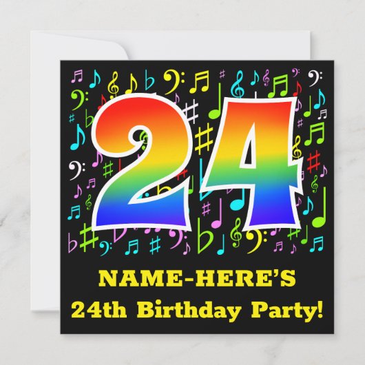 24ste verjaardagsfeestje: Fun Music Symbols, Rainb Kaart (Voorkant)