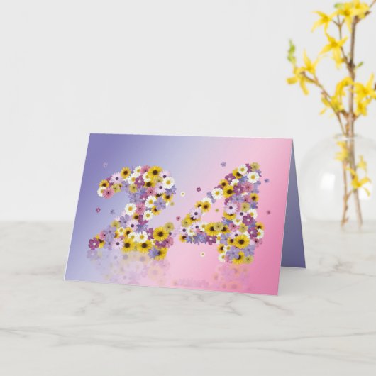 24ste verjaardagskaart met bloemrijke brieven kaart (Gele Bloem)