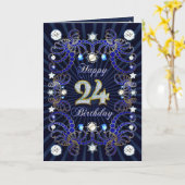 24ste verjaardagskaart met massa's van juwelen kaart (Gele Bloem)