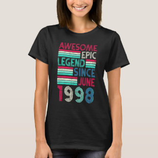 24th Birthday Awesome Epic Legend Since June 1998 T-shirt