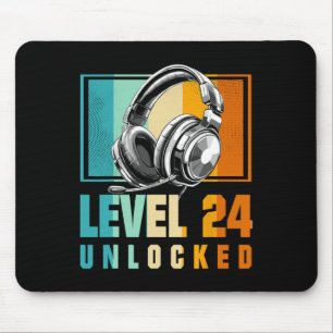 24th Birthday Boy Video Gamer Level 24 Ontgrendeld Muismat