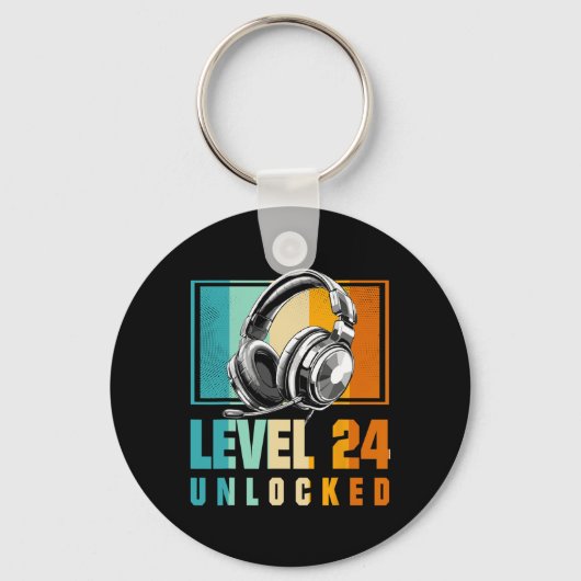 24th Birthday Boy Video Gamer Level 24 Ontgrendeld Sleutelhanger (Voorkant)