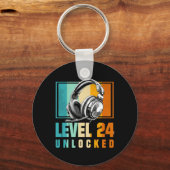 24th Birthday Boy Video Gamer Level 24 Ontgrendeld Sleutelhanger (Voorkant)