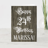 24th Birthday: Fancy, Elegant Text; Faux Wood Look Kaart (Voorkant)
