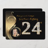 24th, Birthday Invitation, Number Diamond, Foto 2 Kaart (Voorkant / Achterkant)