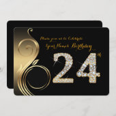 24th, Birthday Invitation, Number Diamond,Foto Kaart (Voorkant / Achterkant)