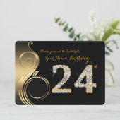24th, Birthday Invitation, Number Diamond,Foto Kaart (Staand voorkant)
