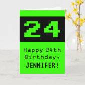 24th Verjaardag: Nerdy / Geeky Stijl "24" en Naam Kaart (Gele Bloem)
