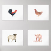 24x18 Schattigee Boerderijdieren Waterverf Dieren  Muurkunst Sets (Voorkant)