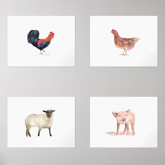 24x18 Schattigee Boerderijdieren Waterverf Dieren  Muurkunst Sets (Voorkant)