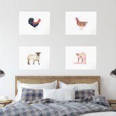 24x18 Schattigee Boerderijdieren Waterverf Dieren  Muurkunst Sets (Slaapkamer)