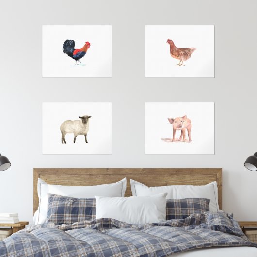 24x18 Schattigee Boerderijdieren Waterverf Dieren  Muurkunst Sets (Slaapkamer)