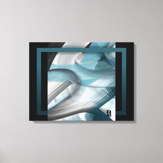 24x18" Trend Abstract Kunst Canvas Zwart Wit Blauw Afdruk (Voorkant)