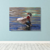 24x18 Wing Flapping Wood Duck Canvas Afdruk (Insitu (Houten vloer))