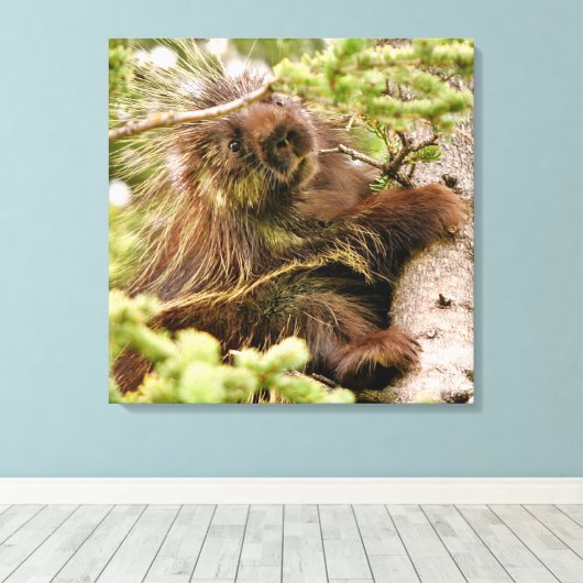 24x24 Gewatteerd canvas (glanzend) met porcupine Afdruk (Insitu (Houten vloer))