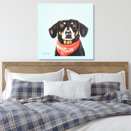 24x24 Sokken de Dachshund Canvas Afdruk (Insitu (Slaapkamer))