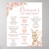 24x30 Boho Floral Bunny 1st Birthday Milestone Poster (Voorkant)