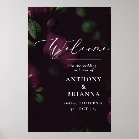 24x36" Moody Paarse Bloom Grunge Bruiloft Welkom Poster (Voorkant)