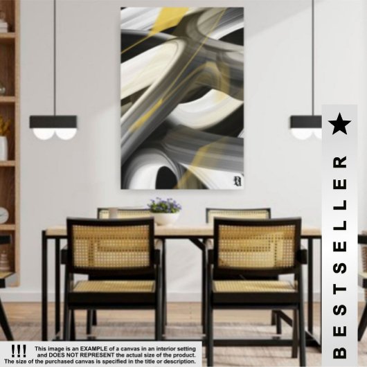 24x36'' Trend Abstract Kunstcanvas Zwart Wit Goud Canvas Afdruk
