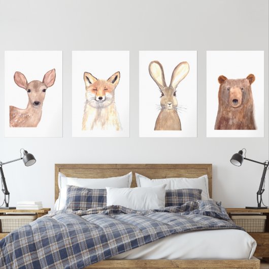 24x36 Woodland Schattigee Waterverf Bos Dieren set (Slaapkamer)