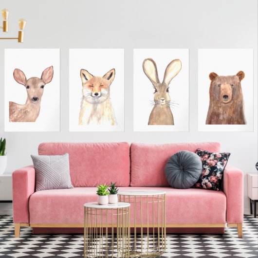 24x36 Woodland Schattigee Waterverf Bos Dieren set (Woonkamer)