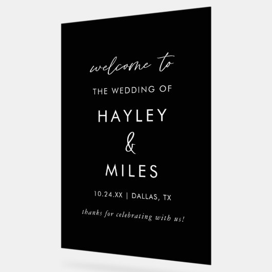 24x36 Zwarte Minimalistische Trouwbegroeting Acryl Bord (Hoek)