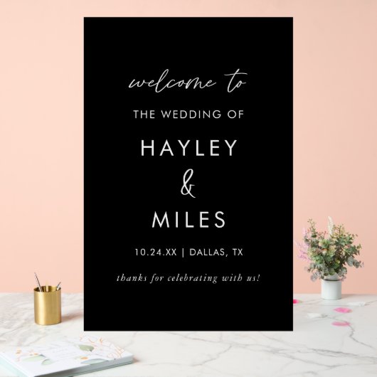 24x36 Zwarte Minimalistische Trouwbegroeting Acryl Bord (Huwelijk)