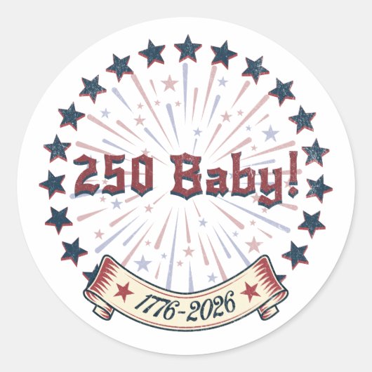250 Baby America 250 Patriotic Fireworks Design Ronde Sticker (Voorkant)