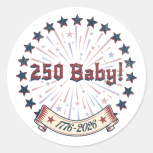 250 Baby America 250 Patriotisch Vuurwerk Ontwerp Ronde Sticker
