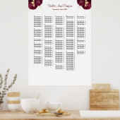 250 Bourgogne & Goud Bloemen Bruiloft Zitkaarten Poster (Keuken)