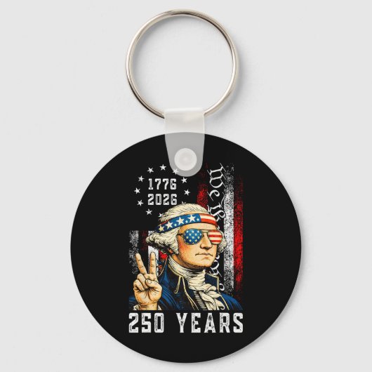 250 Jaar Amerika 1776 2026 Grappig Washington 4e  Sleutelhanger (Voorkant)