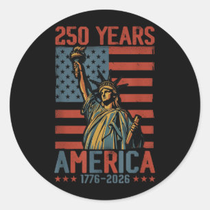 250 Jaar Amerika 1776-2026 Vlag Standbeeld van de  Ronde Sticker