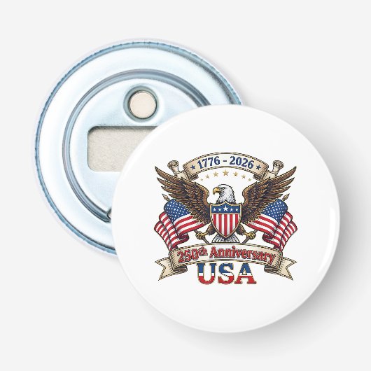 250 Jaar Amerika 250e 4 juli Viering 1 Button Flesopener (Voorkant)