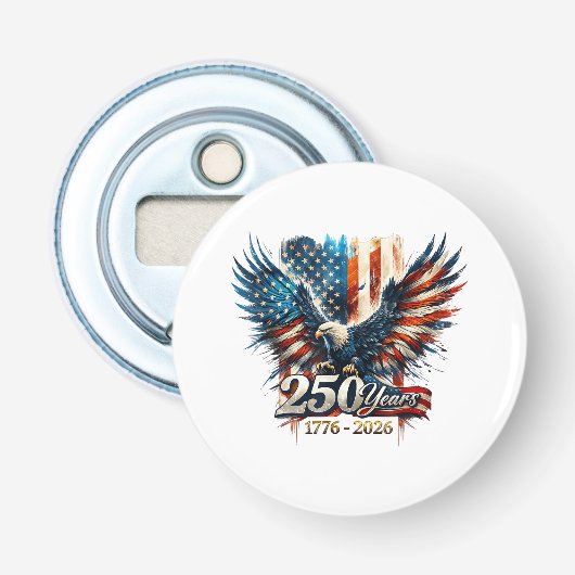 250 Jaar Amerika Herdenking 250e Onafhankelijkheid Button Flesopener (Voorkant)
