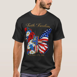 250 Jaar Amerika Trouw Kruist Ons Vlinder Christi T-shirt