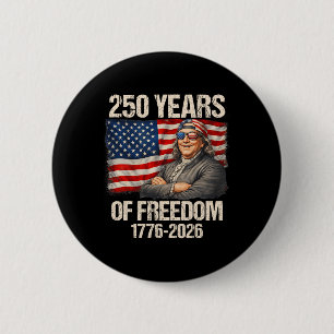 250 Jaar Ben Franklin Amerikaanse Vlag 1776-2026 4 Ronde Button 5,7 Cm