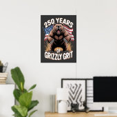 250 Jaar Grizzly Grit Patriottische Beer Kunst Poster (Thuiskantoor)