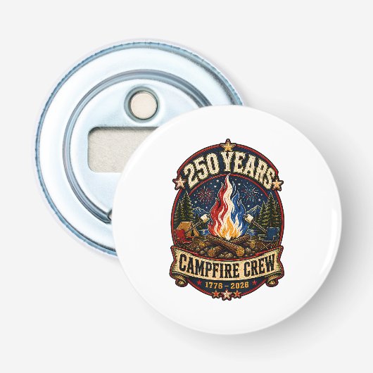 250 Jaar Kampvuur Bemanning 1776 2026 250ste 4de J Button Flesopener (Voorkant)